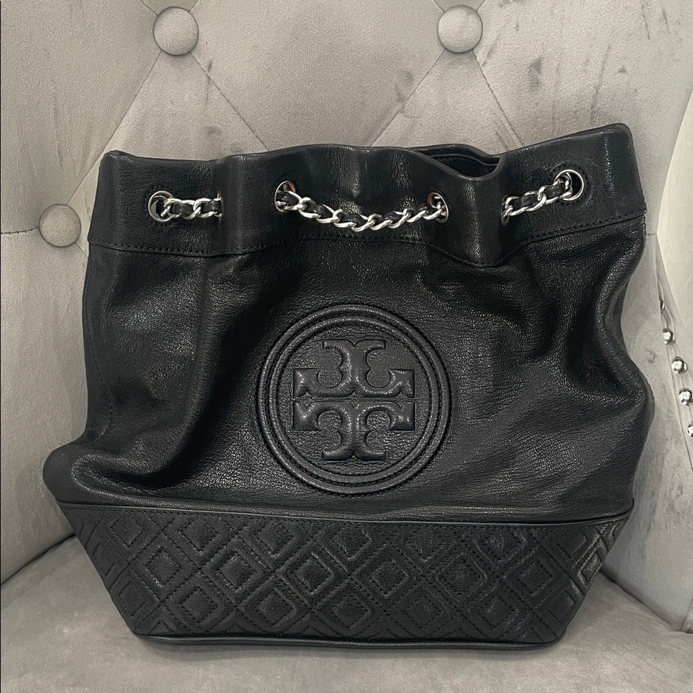 TORY BURCH Black Leather Tote Bag